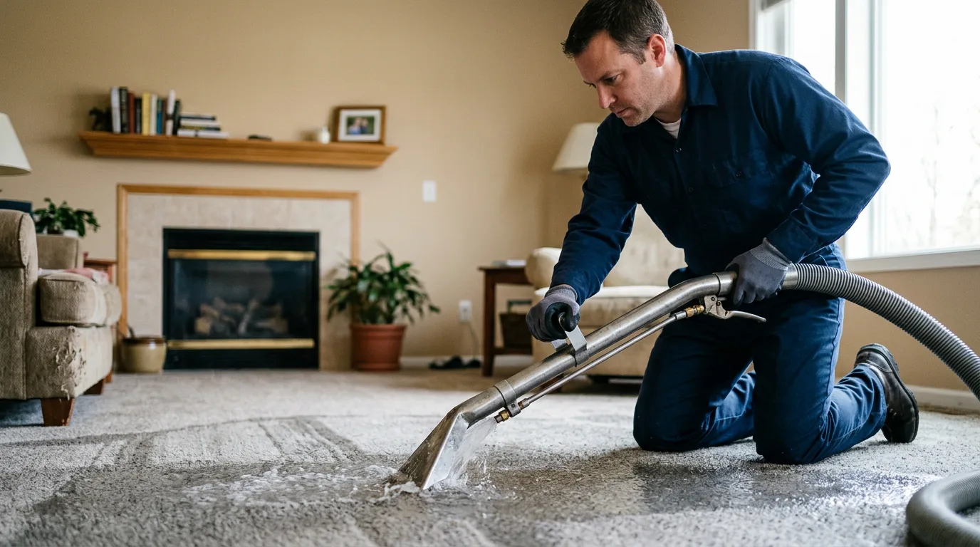 Water damage restoration technician working near Grand Terrace, CA